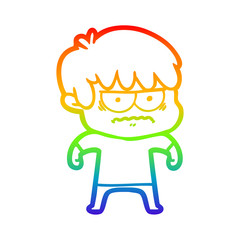 rainbow gradient line drawing annoyed cartoon boy