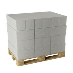 pallet of aerated concrete blocks on white background