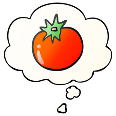 cartoon tomato and thought bubble in smooth gradient style