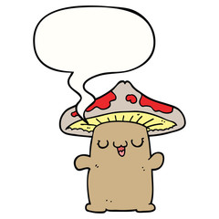 cartoon mushroom creature and speech bubble