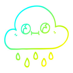 cold gradient line drawing cartoon rain cloud