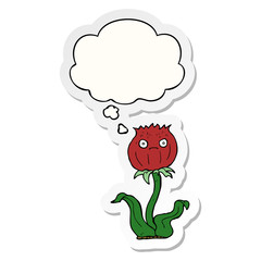 cartoon thistle and thought bubble as a printed sticker