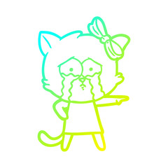 cold gradient line drawing cartoon cat