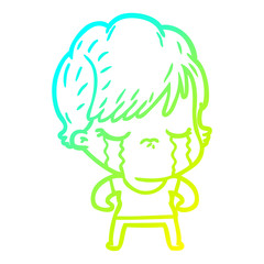 cold gradient line drawing cartoon woman crying