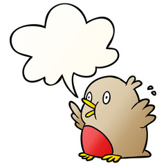 cartoon over excited robin and speech bubble in smooth gradient style