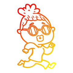 warm gradient line drawing cartoon woman wearing spectacles