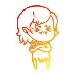 warm gradient line drawing annoyed cartoon vampire girl