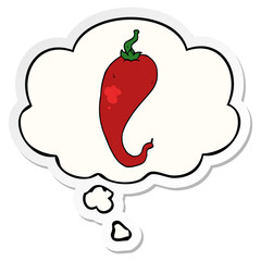 cartoon chili pepper and thought bubble as a printed sticker