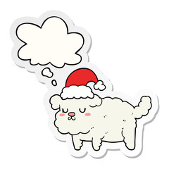 cute christmas dog and thought bubble as a printed sticker