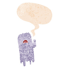 cartoon ghost and speech bubble in retro textured style