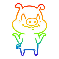 rainbow gradient line drawing nervous cartoon pig