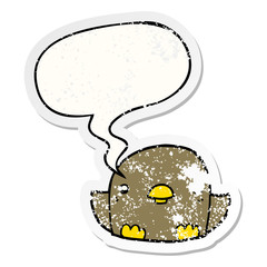 cartoon chick and speech bubble distressed sticker