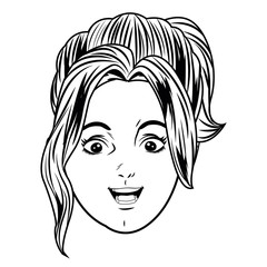 young girl face avatar cartoon in black and white pop art