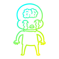 cold gradient line drawing cartoon big brain alien crying