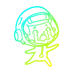 cold gradient line drawing cartoon crying astronaut
