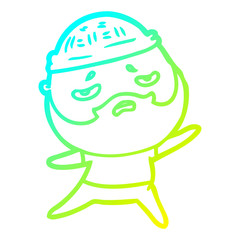 cold gradient line drawing cartoon worried man with beard