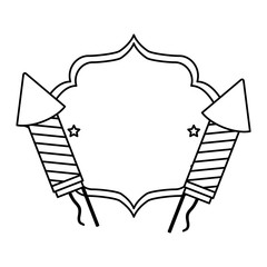 frame with firework rockets and united states of america flag