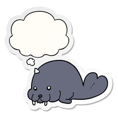 cute cartoon walrus and thought bubble as a printed sticker