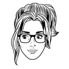 young woman face avatar cartoon in black and white pop art