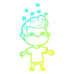 cold gradient line drawing happy cartoon boy