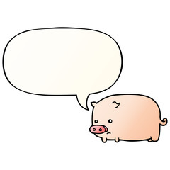 cute cartoon pig and speech bubble in smooth gradient style