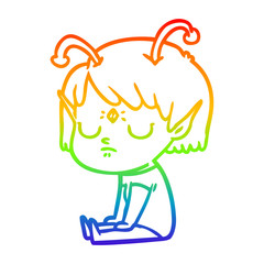 rainbow gradient line drawing cartoon alien girl