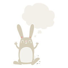 cartoon rabbit and thought bubble in retro style