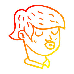warm gradient line drawing cartoon of boys face