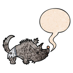 cartoon halloween werewolf and speech bubble in retro texture style