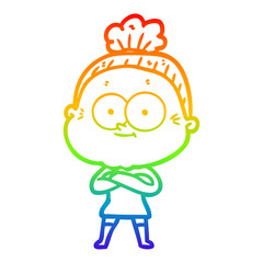 rainbow gradient line drawing cartoon happy old woman