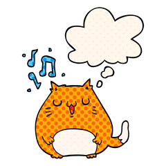 cartoon cat singing and thought bubble in comic book style