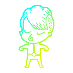 cold gradient line drawing cartoon pretty hipster girl