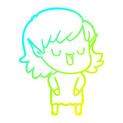 cold gradient line drawing cartoon elf girl