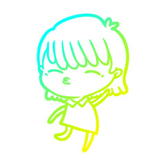 cold gradient line drawing cartoon woman
