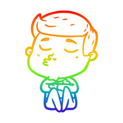 rainbow gradient line drawing cartoon model guy pouting