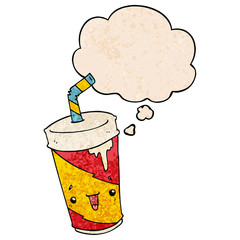 cartoon soda cup and thought bubble in grunge texture pattern style
