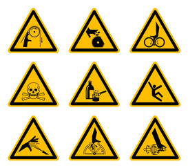 Triangular Warning Hazard Symbols labels Isolate On White Background,Vector Illustration EPS.10