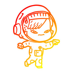 warm gradient line drawing cartoon astronaut woman