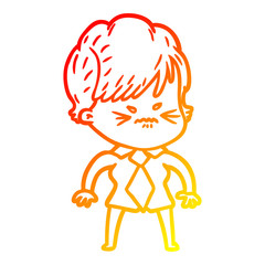 warm gradient line drawing cartoon frustrated woman