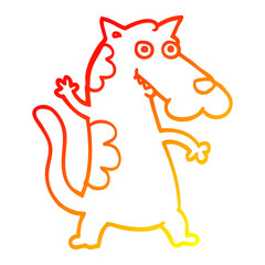 warm gradient line drawing cartoon dog waving