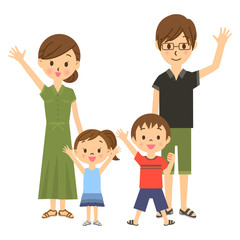 手を振る家族　親子　全身