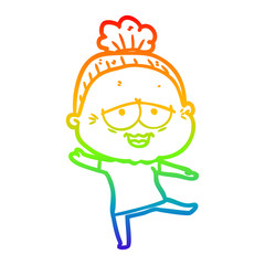 rainbow gradient line drawing cartoon happy old lady