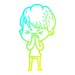 cold gradient line drawing cartoon frustrated woman