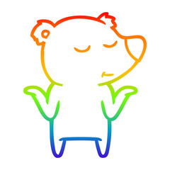 rainbow gradient line drawing happy cartoon bear shrugging shoulders