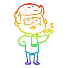 rainbow gradient line drawing cartoon tired man