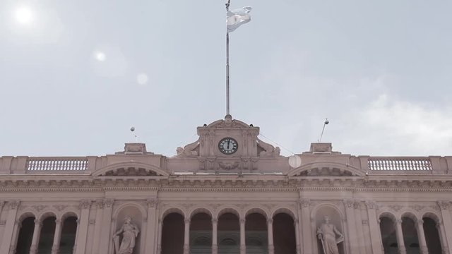 Casa Rosada (Pink House), Presidential Palace in Buenos Aires, Argentina. The Video Goes from Black and white Tone to Color.  Zoom In.