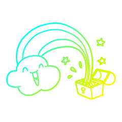 cold gradient line drawing cartoon rainbow and pot of gold