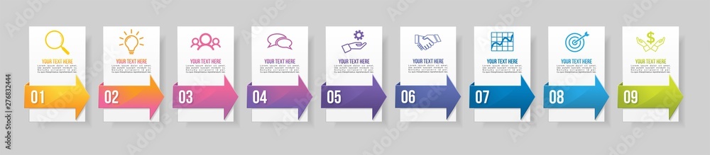 Poster vector infographic design template with 9 options steps and marketing icons. business data visualiza