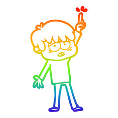 rainbow gradient line drawing cartoon exhausted boy