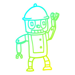 cold gradient line drawing cartoon robot waving
